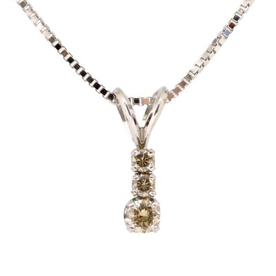 14KT White Gold Three Round Chocolate Diamond Necklace