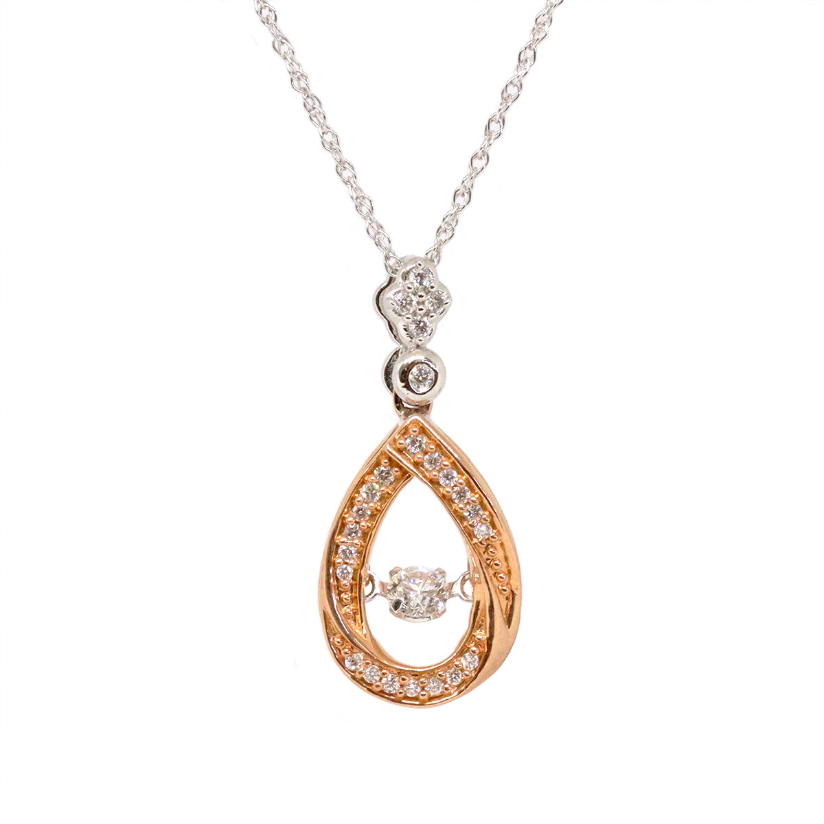 14KT TwoTone Diamond Dancer Twist Teardrop Necklace
