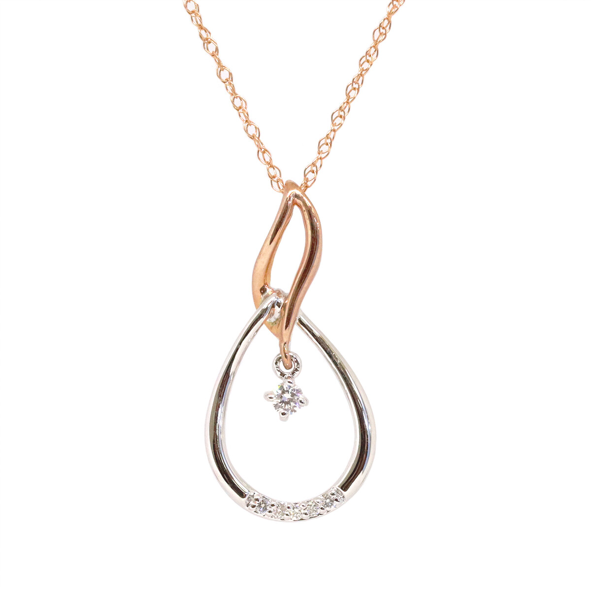 10KT TwoTone Diamond Dangle Swirl Necklace