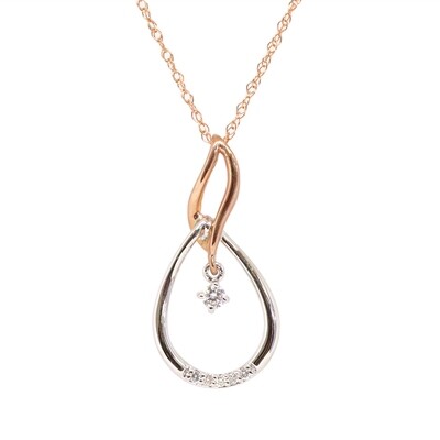 10KT TwoTone Diamond Dangle Swirl Necklace