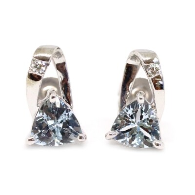 Silver Trillion Aquamarine Diamond Swirl Earrings