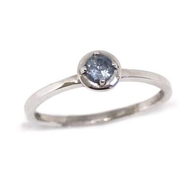 Silver Round Aquamarine Stackable Ring