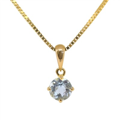 14KT Yellow Gold Round Aquamarine Necklace