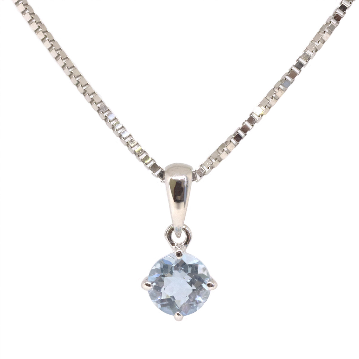 14KT White Gold Round Aquamarine Necklace