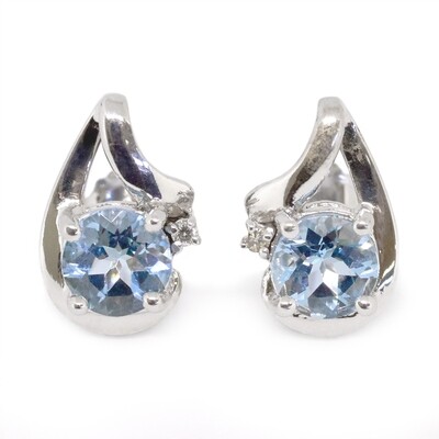 Silver Round Aquamarine Diamond Accent Twist Earrings