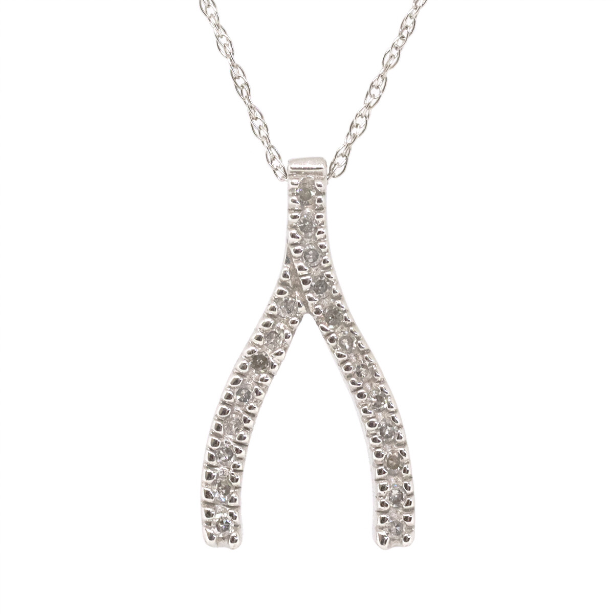 14KT White Gold Diamond Wishbone Necklace