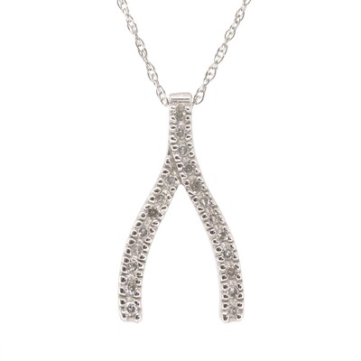 14KT White Gold Diamond Wishbone Necklace