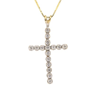 10KT Yellow Gold Large Diamond Cross Necklace