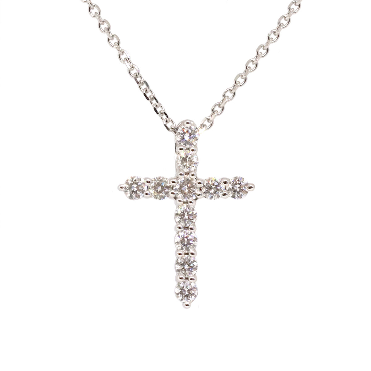 14KT White Gold Eleven Diamond Cross Necklace
