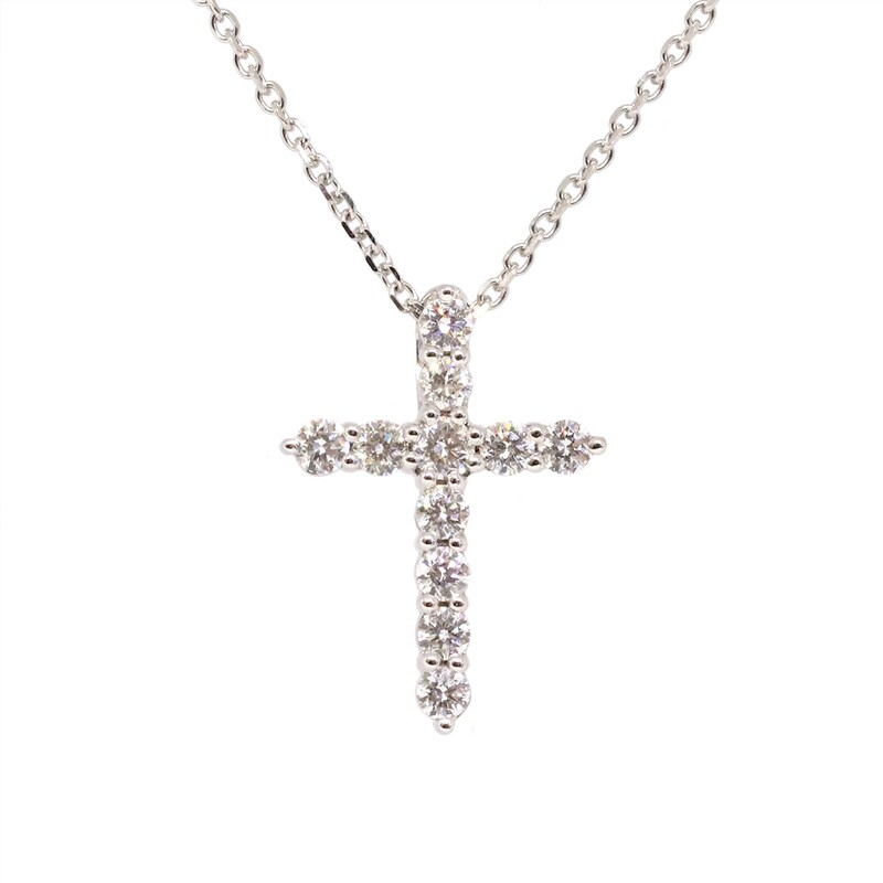 14KT White Gold Eleven Diamond Cross Necklace