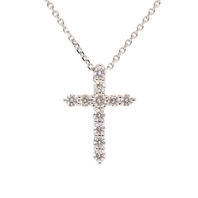 14KT White Gold Eleven Diamond Cross Necklace