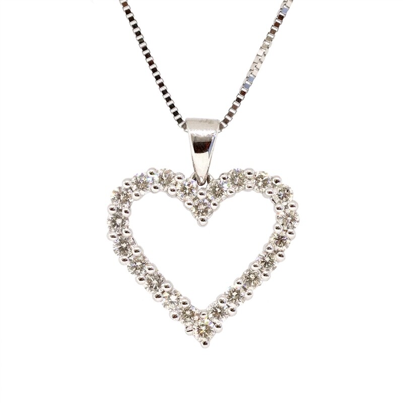 14KT White Gold Twenty-Two Diamond Heart Necklace