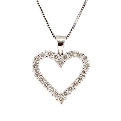 14KT White Gold Twenty-Two Diamond Heart Necklace