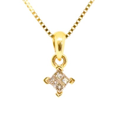 14KT Yellow Gold Four Princess Diamond Cluster Necklace