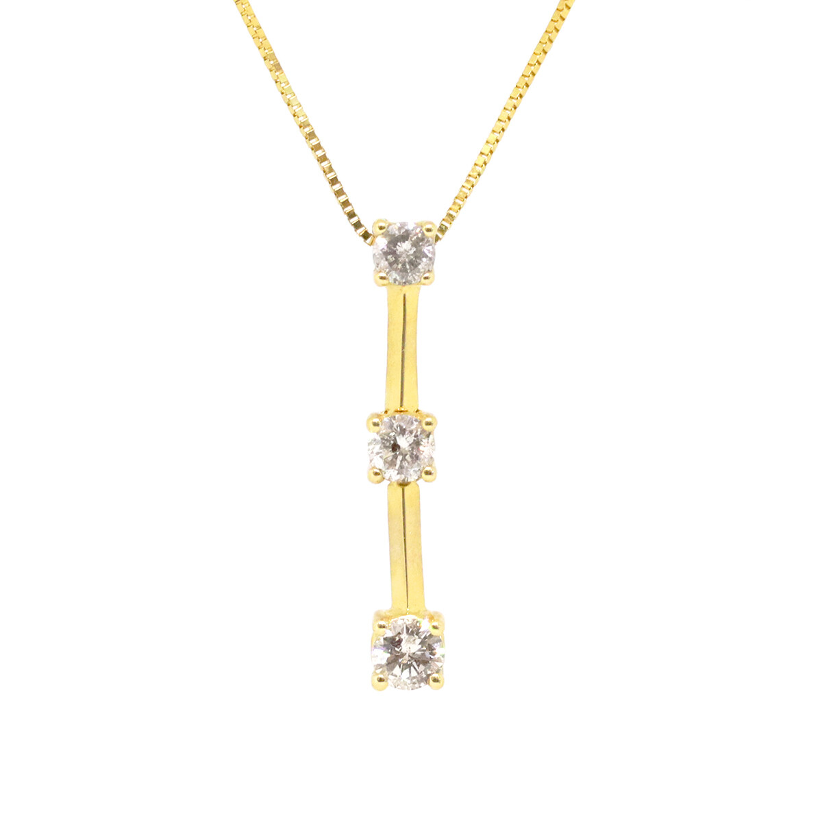 14KT Yellow Gold Vertical Stack Three Round Diamond Necklace