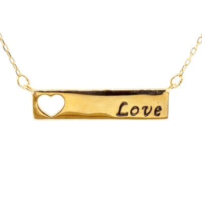 10KT Yellow Gold Horizontal Bar "Love" Necklace