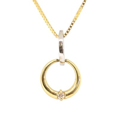 14KT TwoTone Single Diamond Circle Necklace