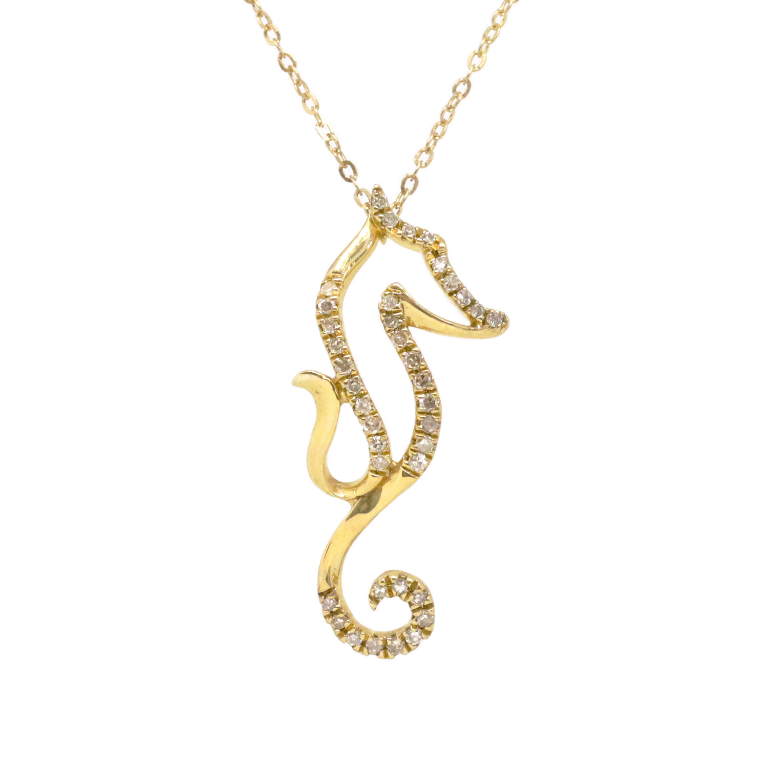 10KT Yellow Gold Diamond Seahorse Necklace