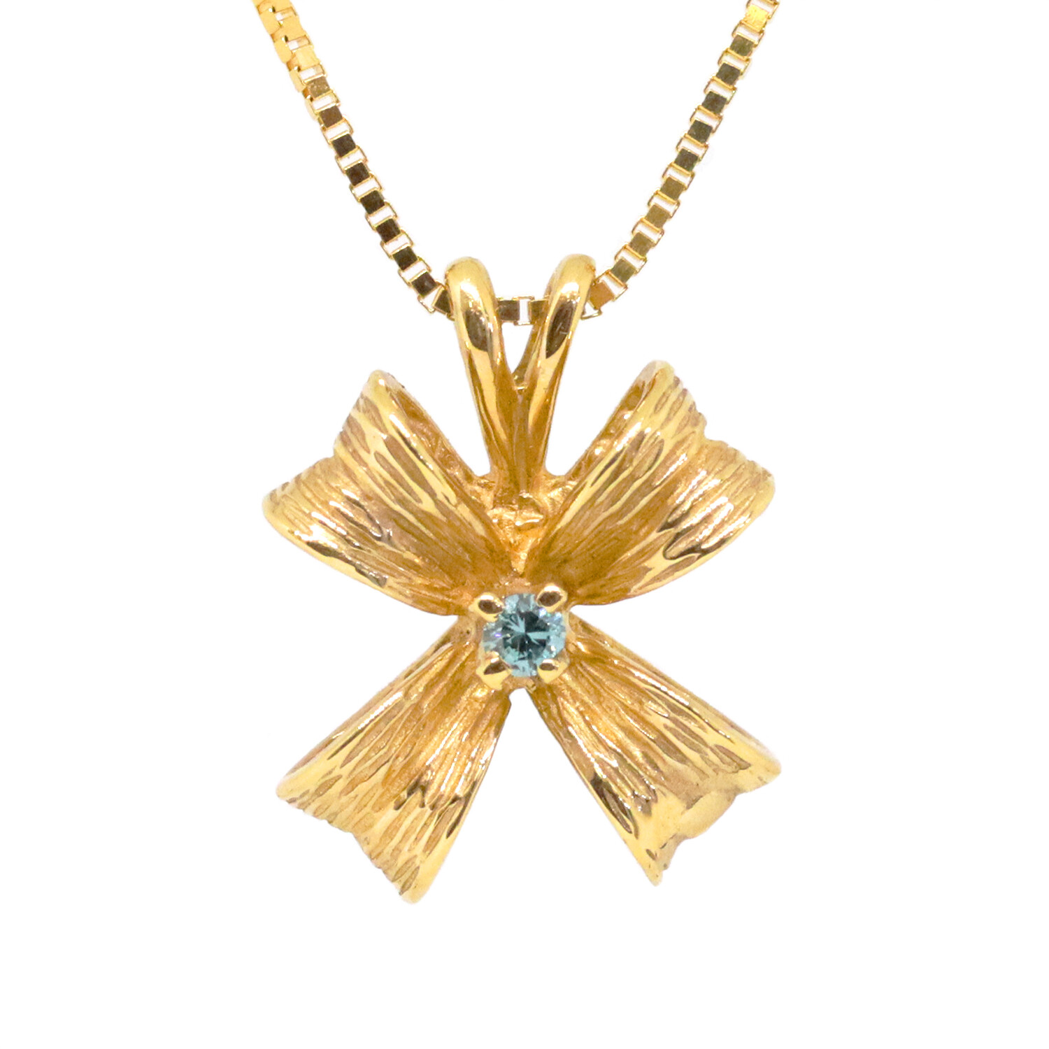 14KT Yellow Gold Treated Blue Diamond Ribbon Necklace