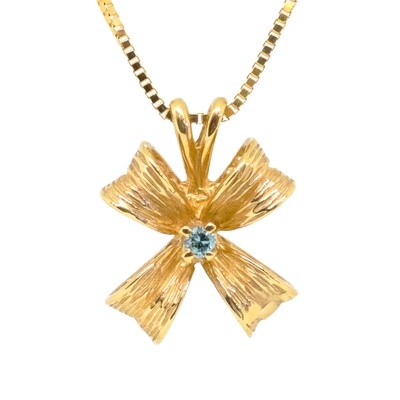 14KT Yellow Gold Treated Blue Diamond Ribbon Necklace