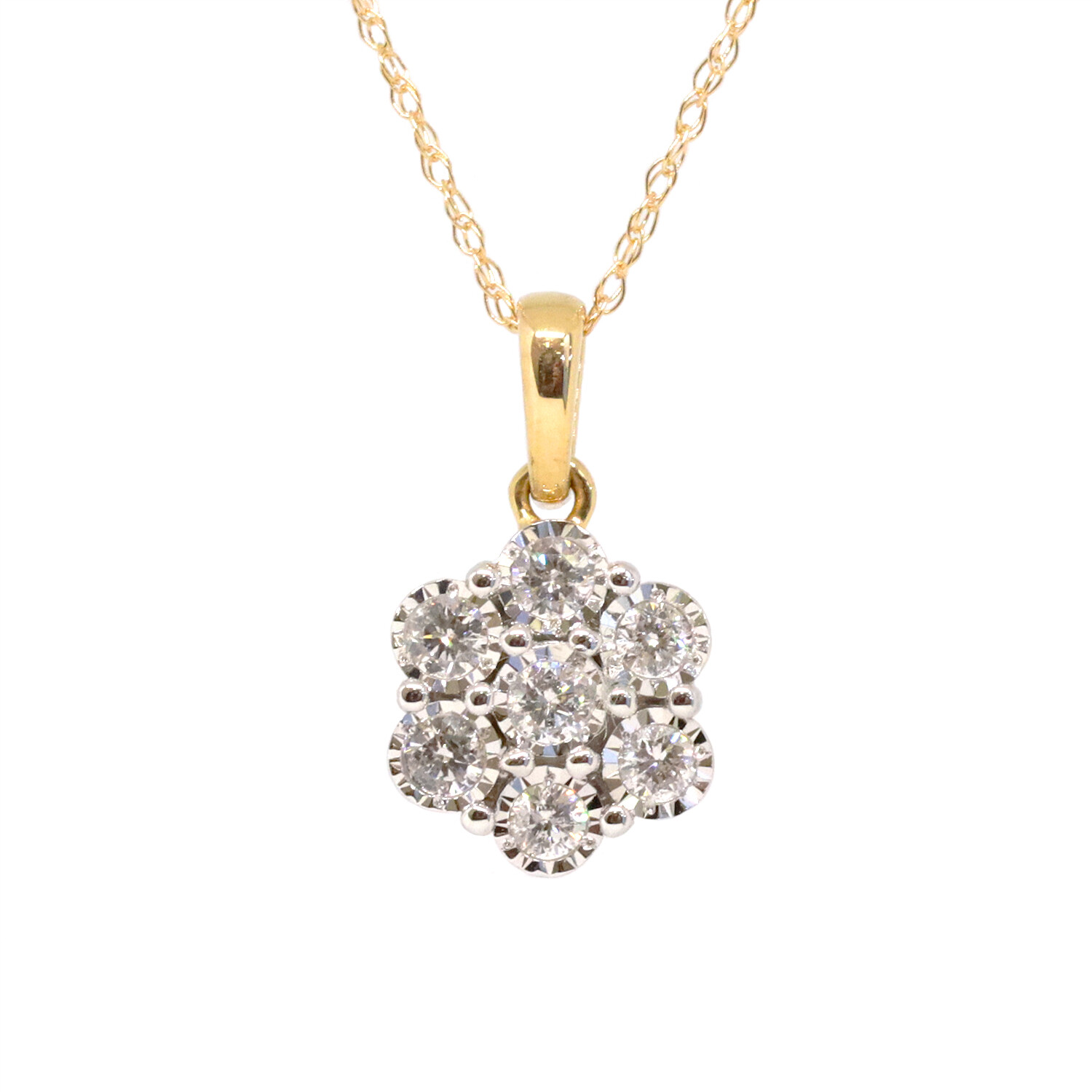 14KT TwoTone Seven Diamond Cluster Necklace