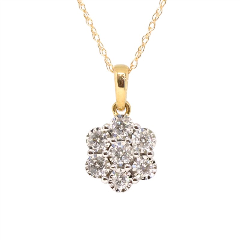 14KT TwoTone Seven Diamond Cluster Necklace