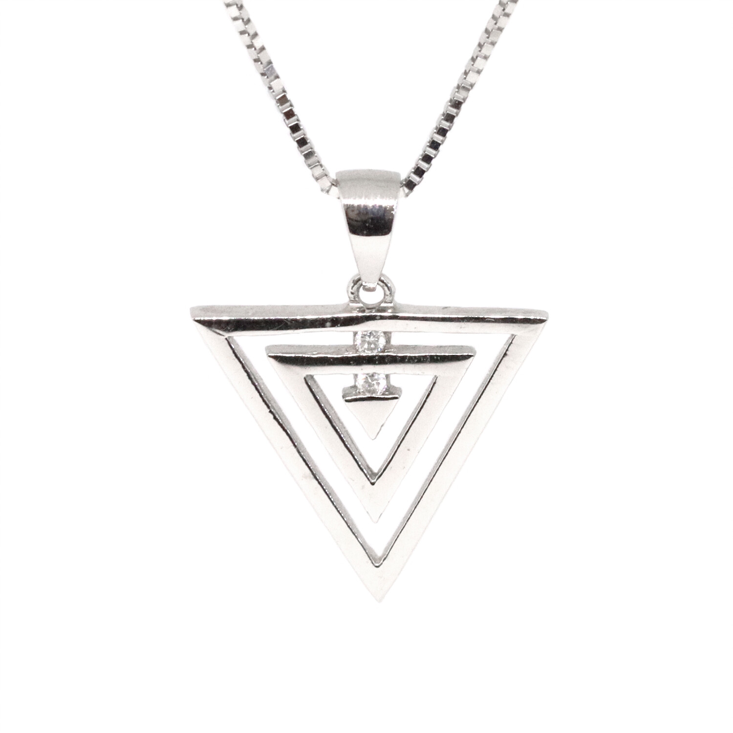 14KT White Gold Two Diamond Accent Triangle Necklace