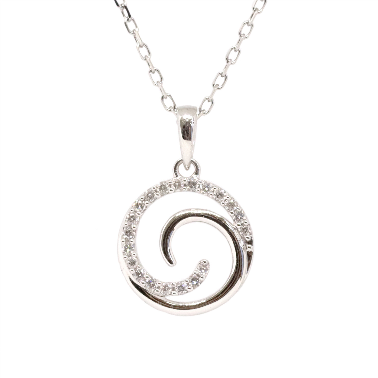 10KT White Gold Diamond Swirl Necklace