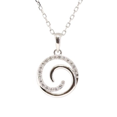 10KT White Gold Diamond Swirl Necklace