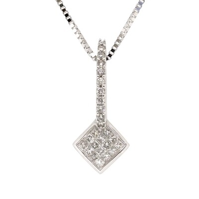 14KT White Gold Princess Diamond Cluster Necklace