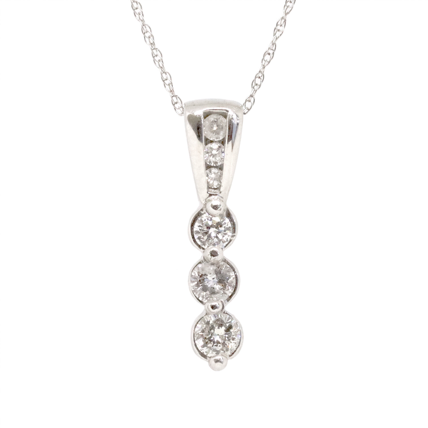 14KT White Gold Six Round Diamond Vertical Stack Necklace