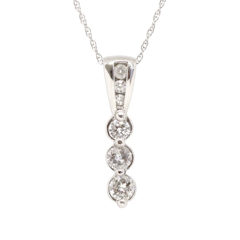 14KT White Gold Six Round Diamond Vertical Stack Necklace