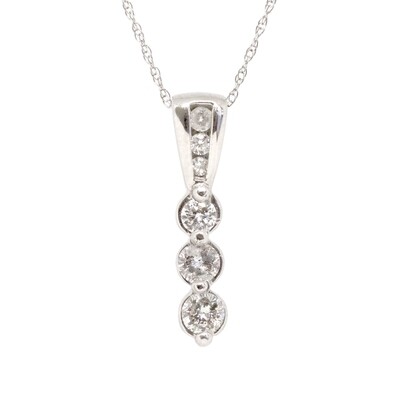 14KT White Gold Six Round Diamond Vertical Stack Necklace