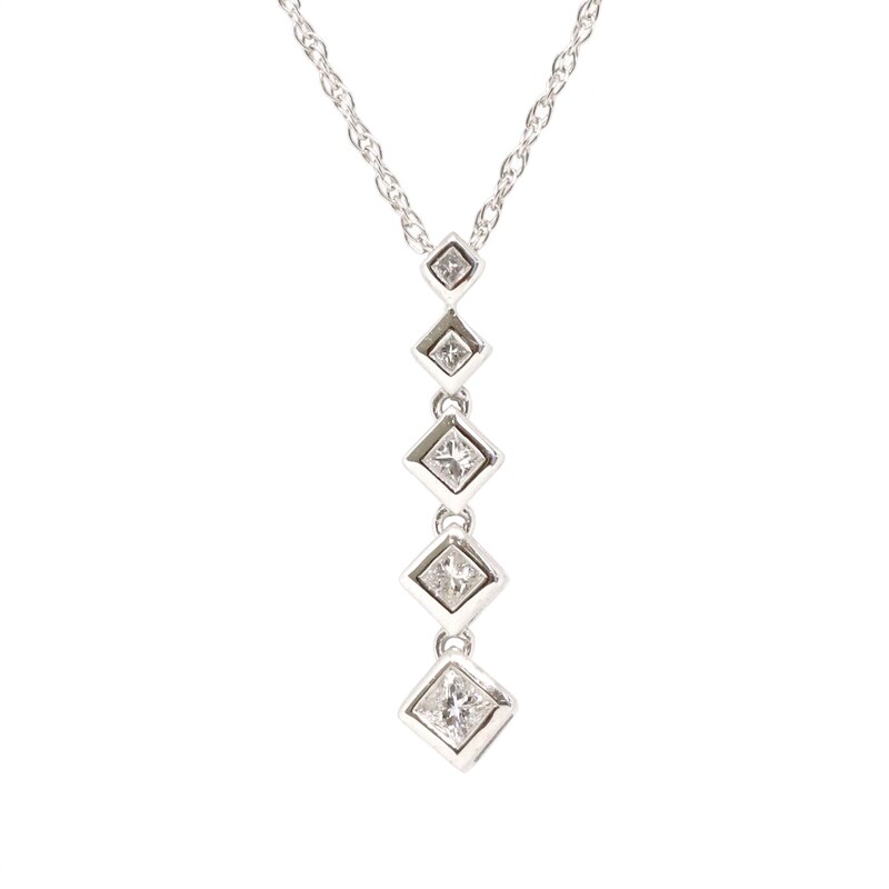 14KT White Gold Five Princess Diamond Journey Necklace