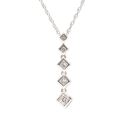 14KT White Gold Five Princess Diamond Journey Necklace