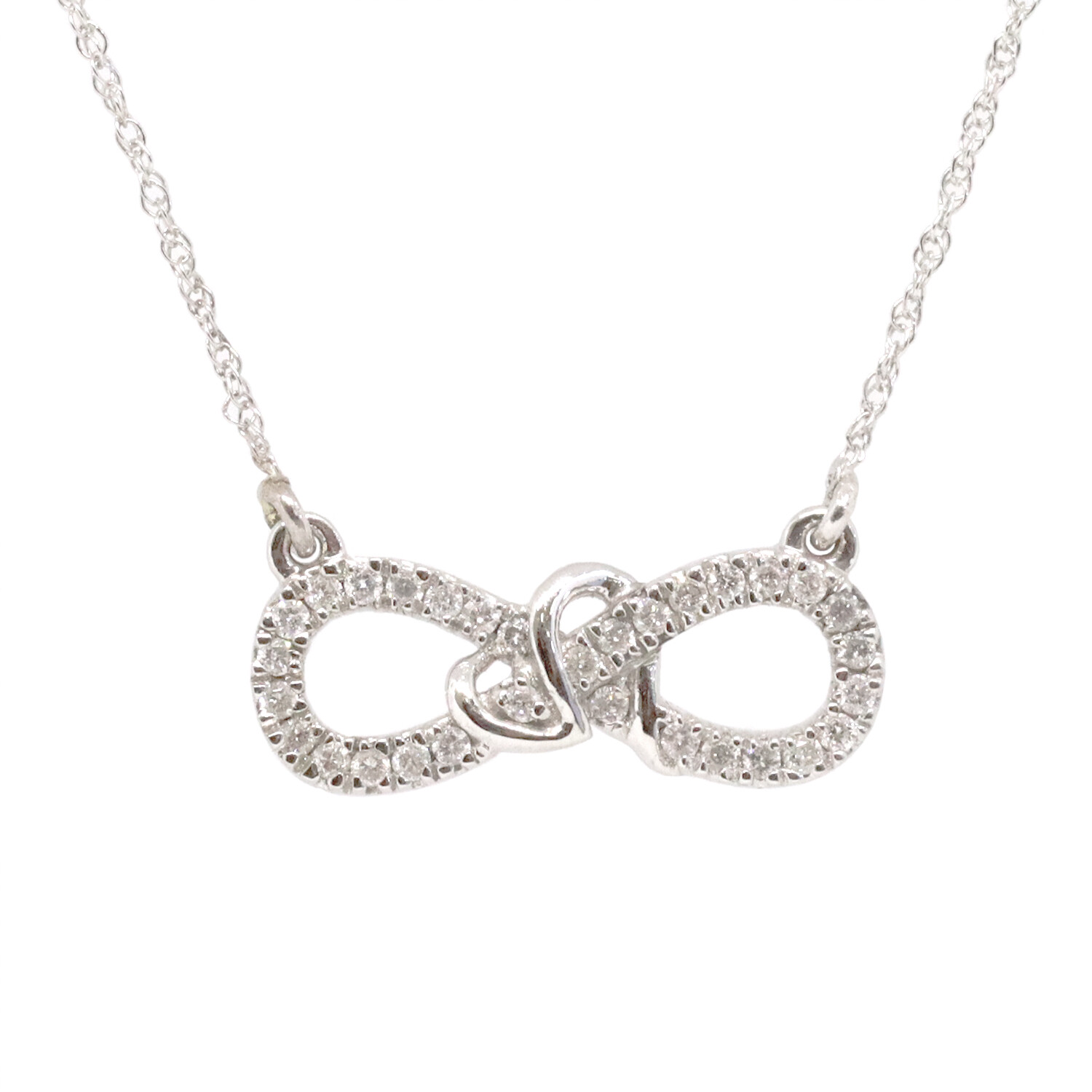 14KT White Gold Diamond Heart Infinity Necklace