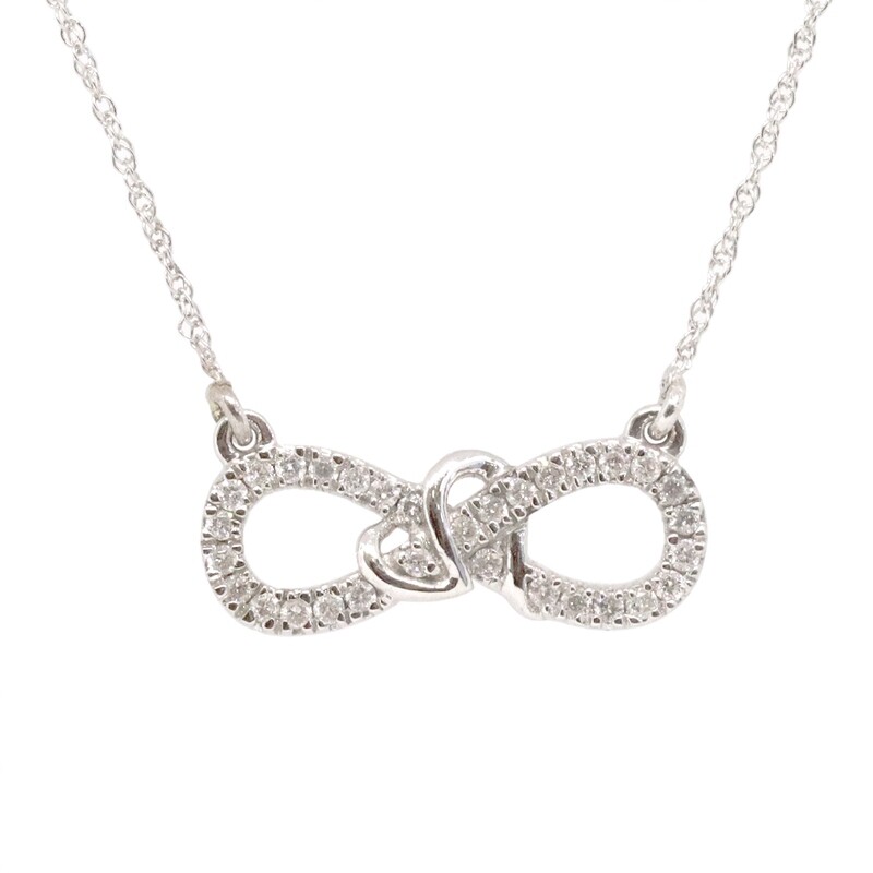 14KT White Gold Diamond Heart Infinity Necklace