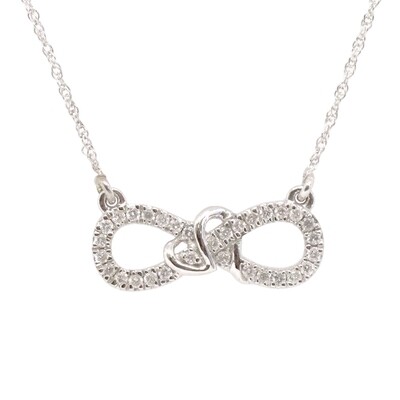14KT White Gold Diamond Heart Infinity Necklace