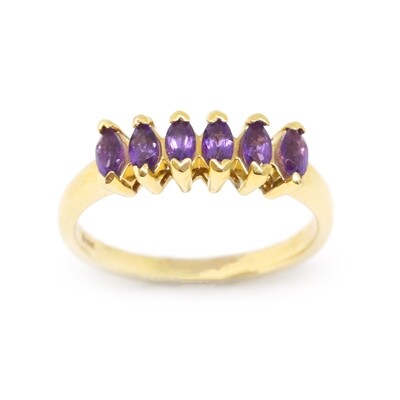 14KT Yellow Gold Six Marquise Amethyst Ring