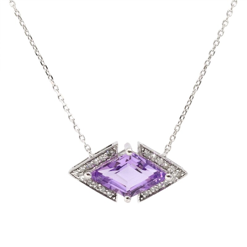 Silver Rhombus Amethyst Diamond Halo Necklace