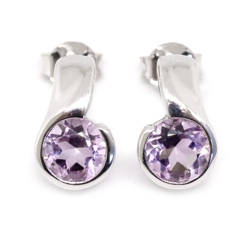 Silver Round Pink Amethyst Swirl Earrings