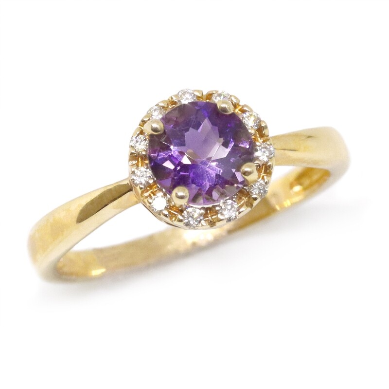 14KT Yellow Gold Checkered Round Diamond Halo Ring