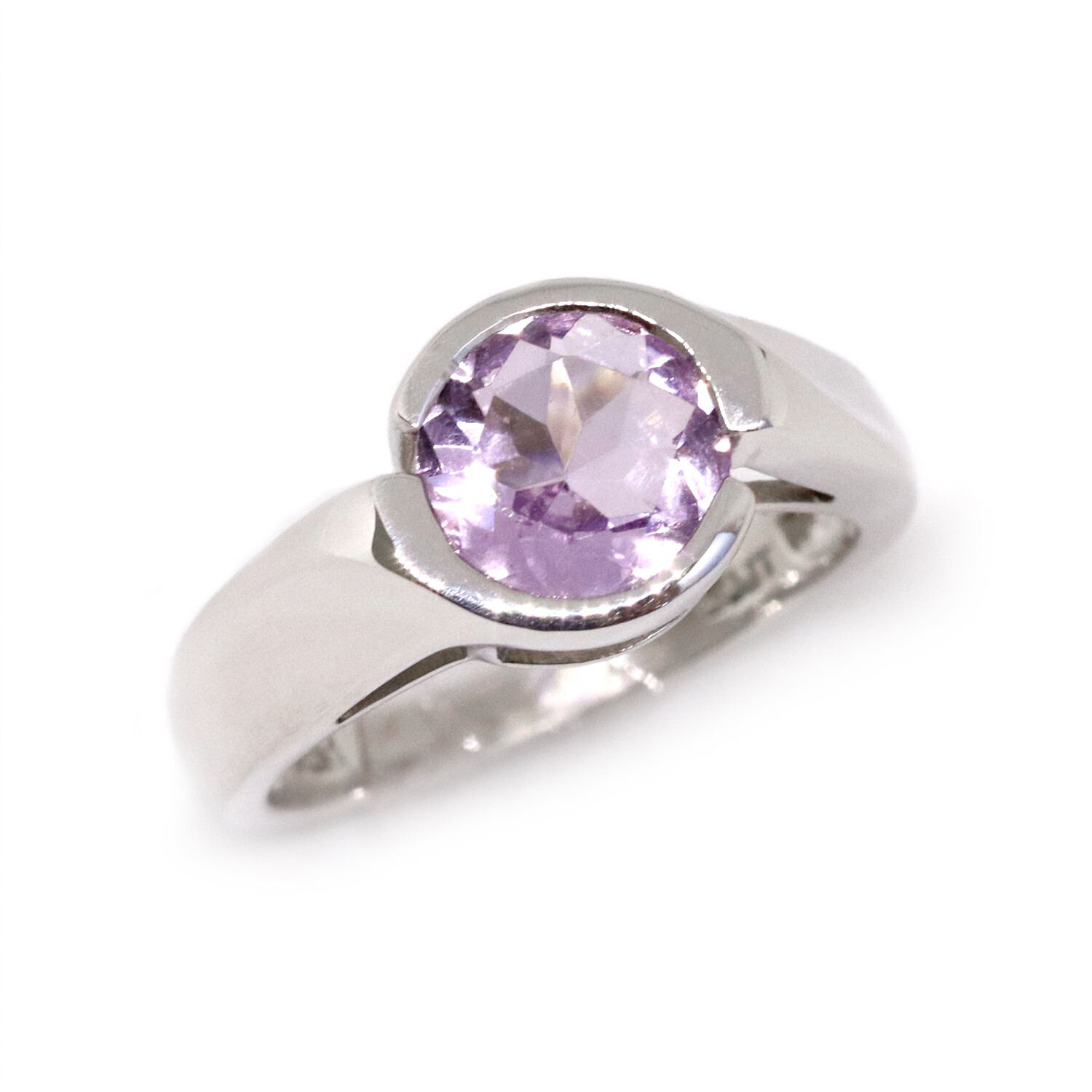 Silver Round Pink Amethyst Swirl Ring