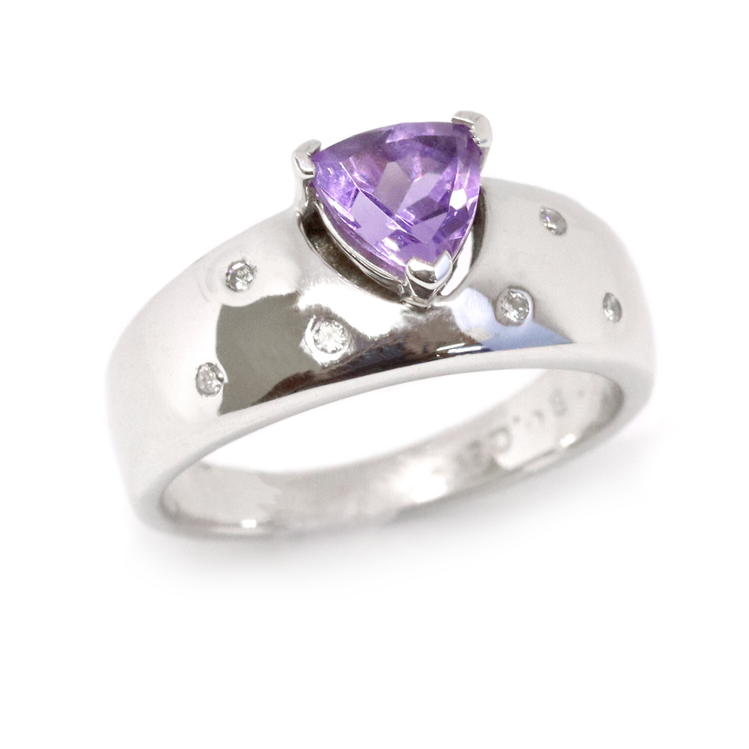 Silver Trillion Amethyst Six Diamond Accent Band