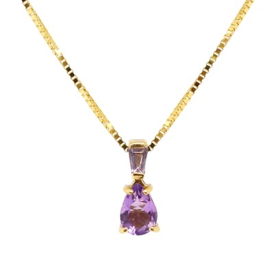 14KT Yellow Gold Pear and Baguette Amethyst Necklace