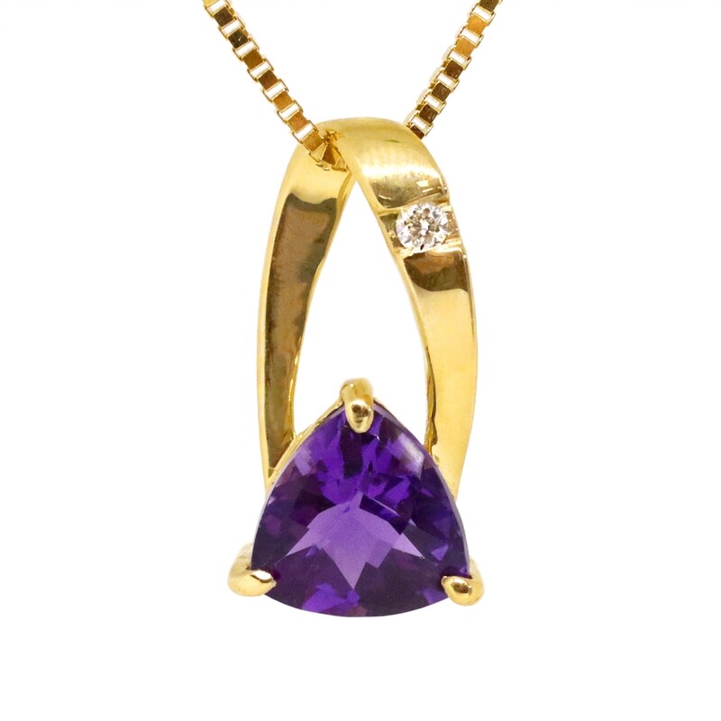 14KT Yellow Gold Trillion Amethyst Diamond Twist Necklace