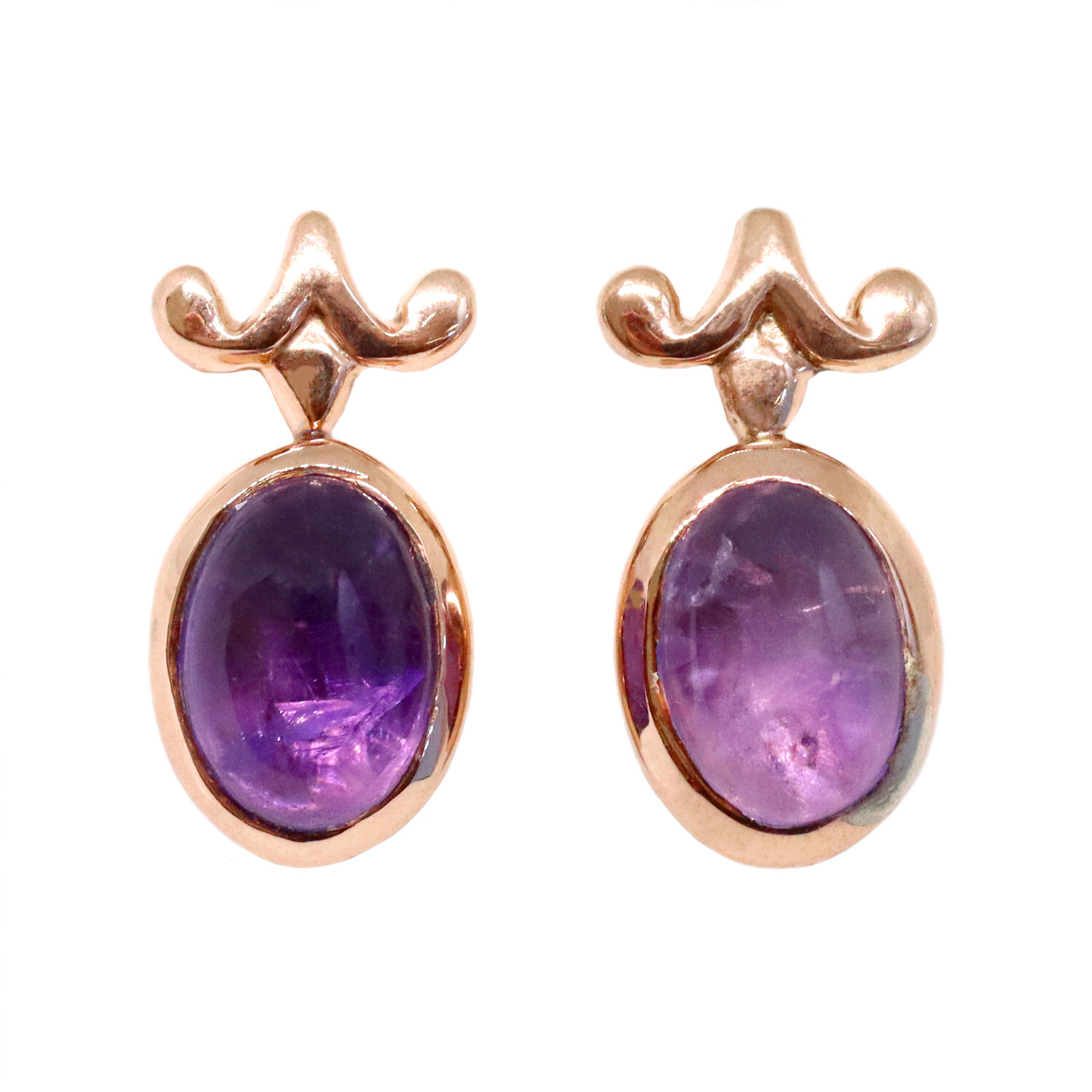 Rose Gold Plated Oval Cabochon Amethyst Earrings