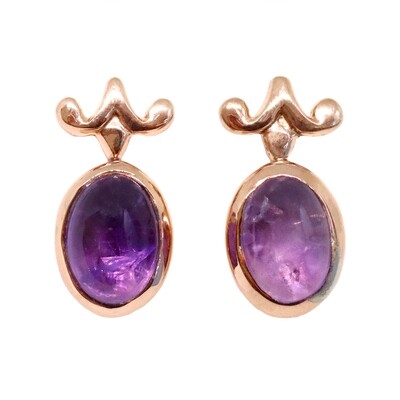 Rose Gold Plated Oval Cabochon Amethyst Earrings