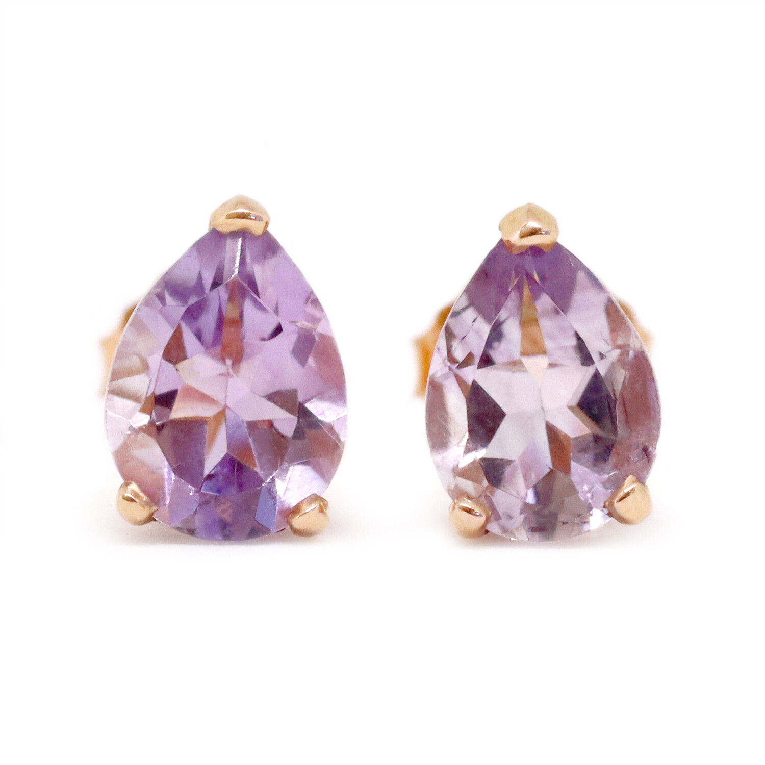 14KT Rose Gold Pear Amethyst Stud Earrings