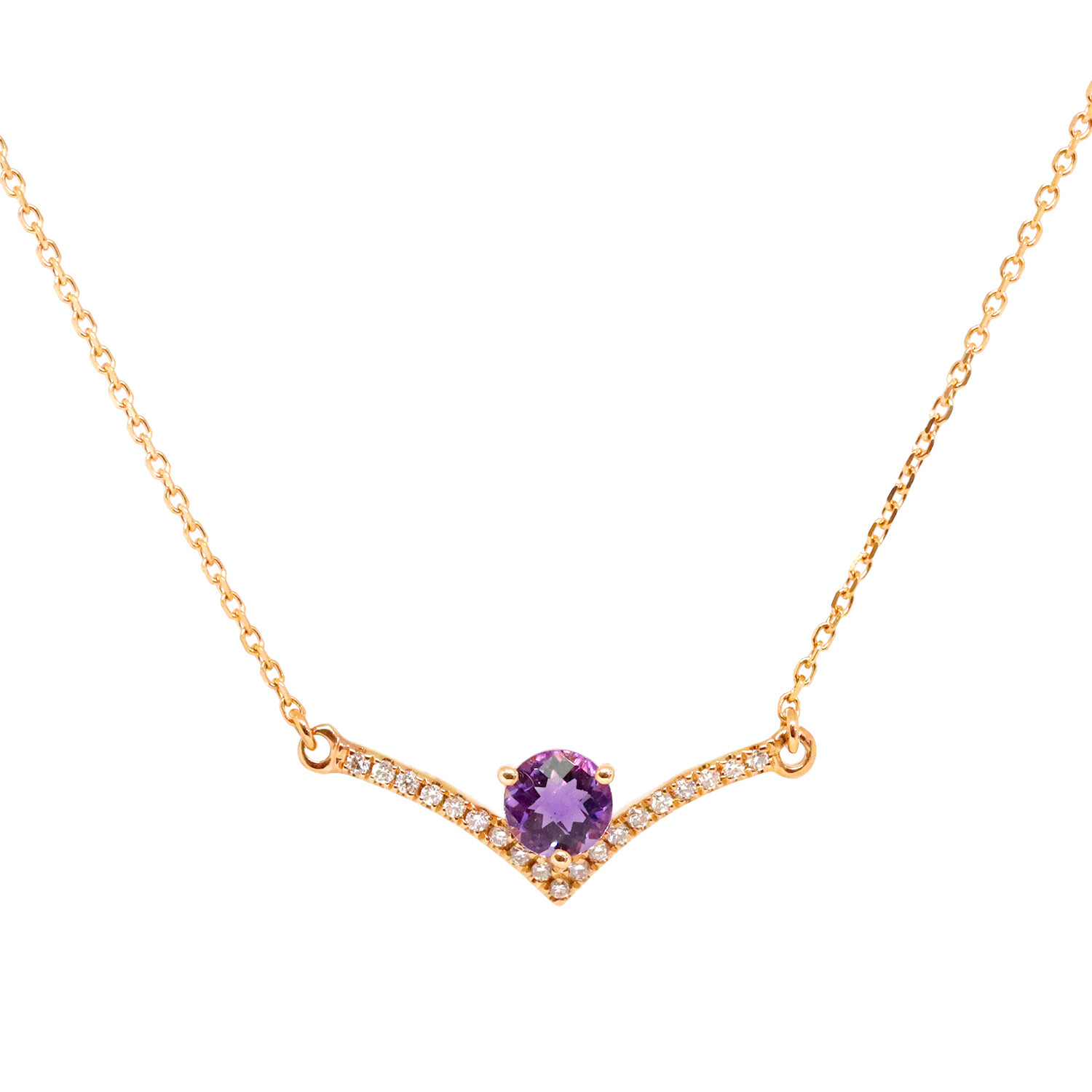 14KT Rose Gold Round Amethyst Diamond Necklace